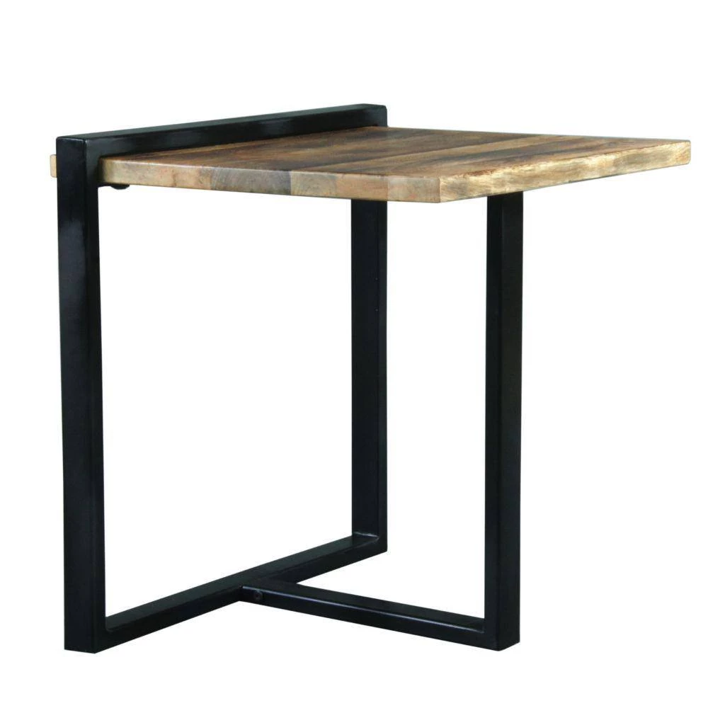 Industrial 18 in. Brown and Black End Table with Rectangular Wooden Top and Metal Frame by The Urban Port 2 Industrial 18 in. Brown and Black End Table with Rectangular Wooden Top and Metal Frame by The Urban Port - Image 2