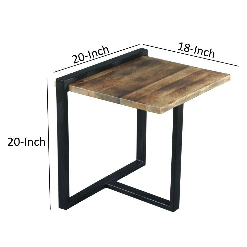 Industrial 18 in. Brown and Black End Table with Rectangular Wooden Top and Metal Frame by The Urban Port 8 Industrial 18 in. Brown and Black End Table with Rectangular Wooden Top and Metal Frame by The Urban Port - Image 8