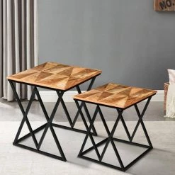 22.5 in. Brown and Black Square 2-Piece Nesting End Table with Wood Top and Iron Frame (Set of 2) by The Urban Port -The Urban Port Sales brown and black the urban port end side tables upt 271298 31 1000