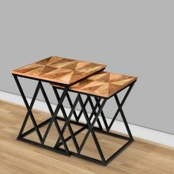 22.5 in. Brown and Black Square 2-Piece Nesting End Table with Wood Top and Iron Frame (Set of 2) by The Urban Port -The Urban Port Sales brown and black the urban port end side tables upt 271298 44 1000