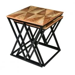 22.5 in. Brown and Black Square 2-Piece Nesting End Table with Wood Top and Iron Frame (Set of 2) by The Urban Port -The Urban Port Sales brown and black the urban port end side tables upt 271298 4f 1000