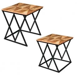 22.5 in. Brown and Black Square 2-Piece Nesting End Table with Wood Top and Iron Frame (Set of 2) by The Urban Port