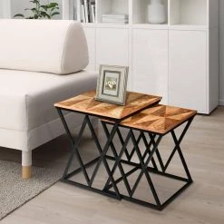 22.5 in. Brown and Black Square 2-Piece Nesting End Table with Wood Top and Iron Frame (Set of 2) by The Urban Port -The Urban Port Sales brown and black the urban port end side tables upt 271298 fa 1000