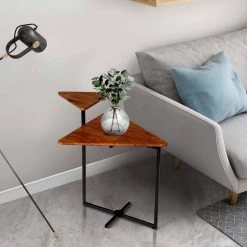 16 In. Brown and Black Triangular Acacia Wood Accent End Table with 2-Tier Tabletops by The Urban Port -The Urban Port Sales brown and black the urban port end side tables upt 272011 31 1000