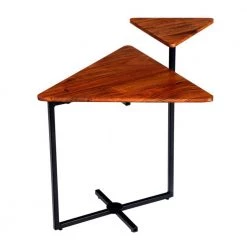 16 In. Brown and Black Triangular Acacia Wood Accent End Table with 2-Tier Tabletops by The Urban Port