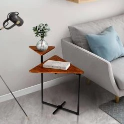 16 In. Brown and Black Triangular Acacia Wood Accent End Table with 2-Tier Tabletops by The Urban Port -The Urban Port Sales brown and black the urban port end side tables upt 272011 66 1000