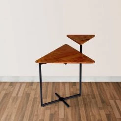 16 In. Brown and Black Triangular Acacia Wood Accent End Table with 2-Tier Tabletops by The Urban Port -The Urban Port Sales brown and black the urban port end side tables upt 272011 fa 1000