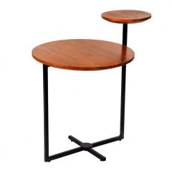 Geo 16 in. Brown and Black Round Acacia Wood Accent End Table with 2-Tier Tabletops by The Urban Port