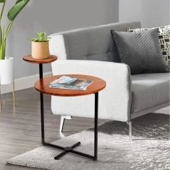 Geo 16 in. Brown and Black Round Acacia Wood Accent End Table with 2-Tier Tabletops by The Urban Port -The Urban Port Sales brown and black the urban port end side tables upt 272012 66 1000