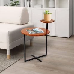 Geo 16 in. Brown and Black Round Acacia Wood Accent End Table with 2-Tier Tabletops by The Urban Port -The Urban Port Sales brown and black the urban port end side tables upt 272012 76 1000