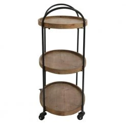 23 in. Brown Wood Bar Cart with 3 Tier Storage Trays and Metal Frame by The Urban Port -The Urban Port Sales brown and black the urban port kitchen carts upt 250424 4f 1000