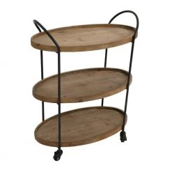 23 in. Brown Wood Bar Cart with 3 Tier Storage Trays and Metal Frame by The Urban Port