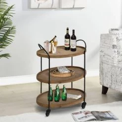 23 in. Brown Wood Bar Cart with 3 Tier Storage Trays and Metal Frame by The Urban Port -The Urban Port Sales brown and black the urban port kitchen carts upt 250424 fa 1000