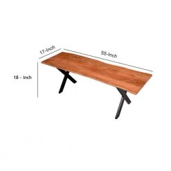 Brown and Black Rectangle Wooden Dining Bench with X Base 55.1 in. L x 16.5 in. W x 18 in. H by The Urban Port -The Urban Port Sales brown and black the urban port kitchen dining tables upt 231471 44 1000
