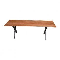 Brown and Black Rectangle Wooden Dining Bench with X Base 55.1 in. L x 16.5 in. W x 18 in. H by The Urban Port
