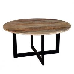 59 in. Round Brown and Black Mango Wood Top Dining Table with Metal Frame (Seats 4) by The Urban Port