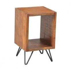 Brown and Black Textured Cube Shape Wooden Nightstand with Angular Legs 13.5 in. L x 14 in. W x 22 in. H by The Urban Port