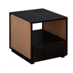 1-Drawer Brown and Black Acacia Wood Side Table Nightstand w/ Woven Jute Side Panels(17.7 in. L x 19.7 in. W x 21 in. H) by The Urban Port