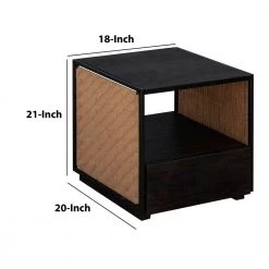 1-Drawer Brown and Black Acacia Wood Side Table Nightstand w/ Woven Jute Side Panels(17.7 in. L x 19.7 in. W x 21 in. H) by The Urban Port -The Urban Port Sales brown and black the urban port nightstands upt 238069 76 1000