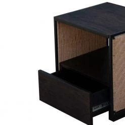 1-Drawer Brown and Black Acacia Wood Side Table Nightstand w/ Woven Jute Side Panels(17.7 in. L x 19.7 in. W x 21 in. H) by The Urban Port -The Urban Port Sales brown and black the urban port nightstands upt 238069 fa 1000
