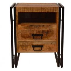 Brown and Black 2-Drawer 20 in. Wooden Farmhouse Side Table with Open Cubby and Metal Frame by The Urban Port