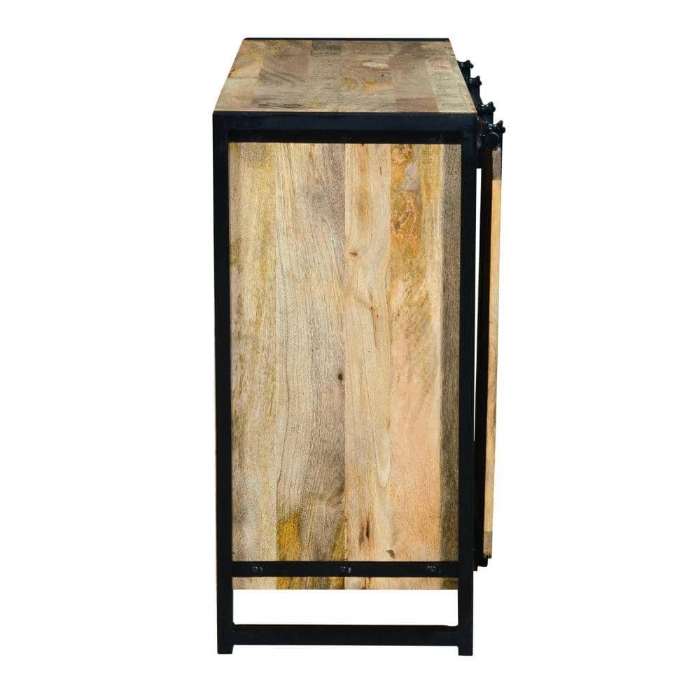 Brown and Black Wooden Sideboard with Barn Style 2-Sliding Doors and 3-Drawer by The Urban Port 4 Brown and Black Wooden Sideboard with Barn Style 2-Sliding Doors and 3-Drawer by The Urban Port - Image 4