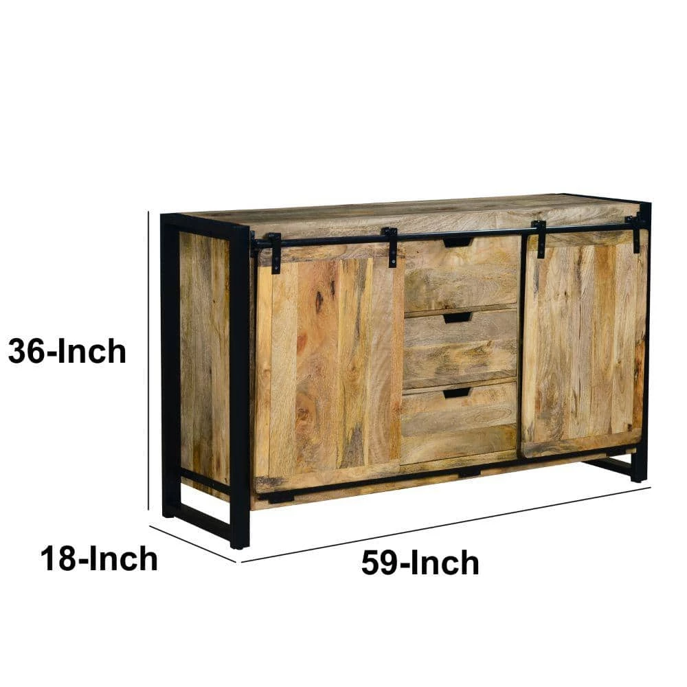 Brown and Black Wooden Sideboard with Barn Style 2-Sliding Doors and 3-Drawer by The Urban Port 8 Brown and Black Wooden Sideboard with Barn Style 2-Sliding Doors and 3-Drawer by The Urban Port - Image 8