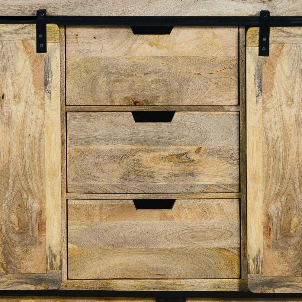 Brown and Black Wooden Sideboard with Barn Style 2-Sliding Doors and 3-Drawer by The Urban Port 7 Brown and Black Wooden Sideboard with Barn Style 2-Sliding Doors and 3-Drawer by The Urban Port - Image 7