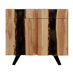 Stanley 40 Inch Brown and Black Industrial Acacia Wood Sideboard Buffet Cabinet with 2 Drawers and Live Edge Details by The Urban Port