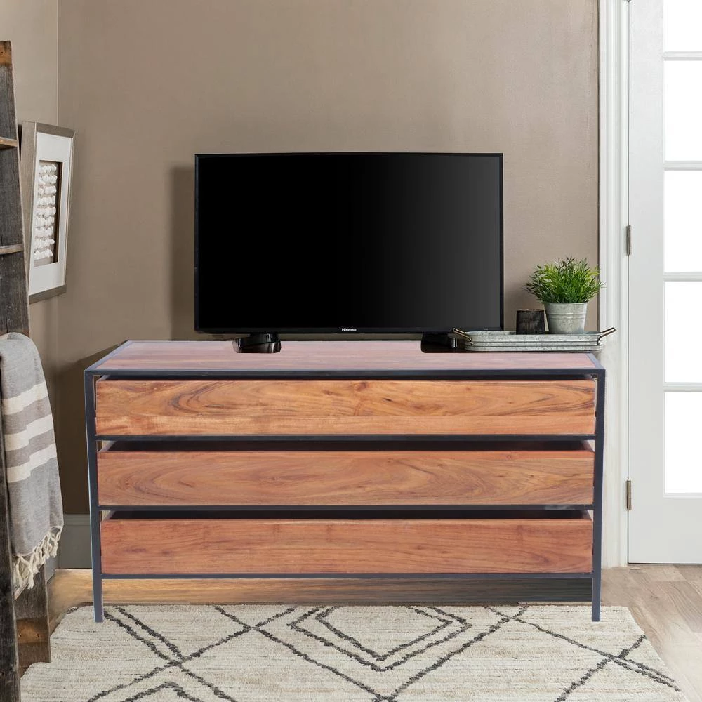 15 in. Brown and Black Wood TV Stand with 3 Drawer Fits TVs Up to 37 in. by The Urban Port 5 15 in. Brown and Black Wood TV Stand with 3 Drawer Fits TVs Up to 37 in. by The Urban Port - Image 5