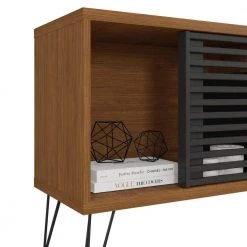 70.8 in. W Walnut Brown and Black Arthur Wooden TV Stand with 2 Slatted Sliding Doors Fits TV's up to 70 in. by The Urban Port -The Urban Port Sales brown and black the urban port tv stands upt 271301 4f 1000