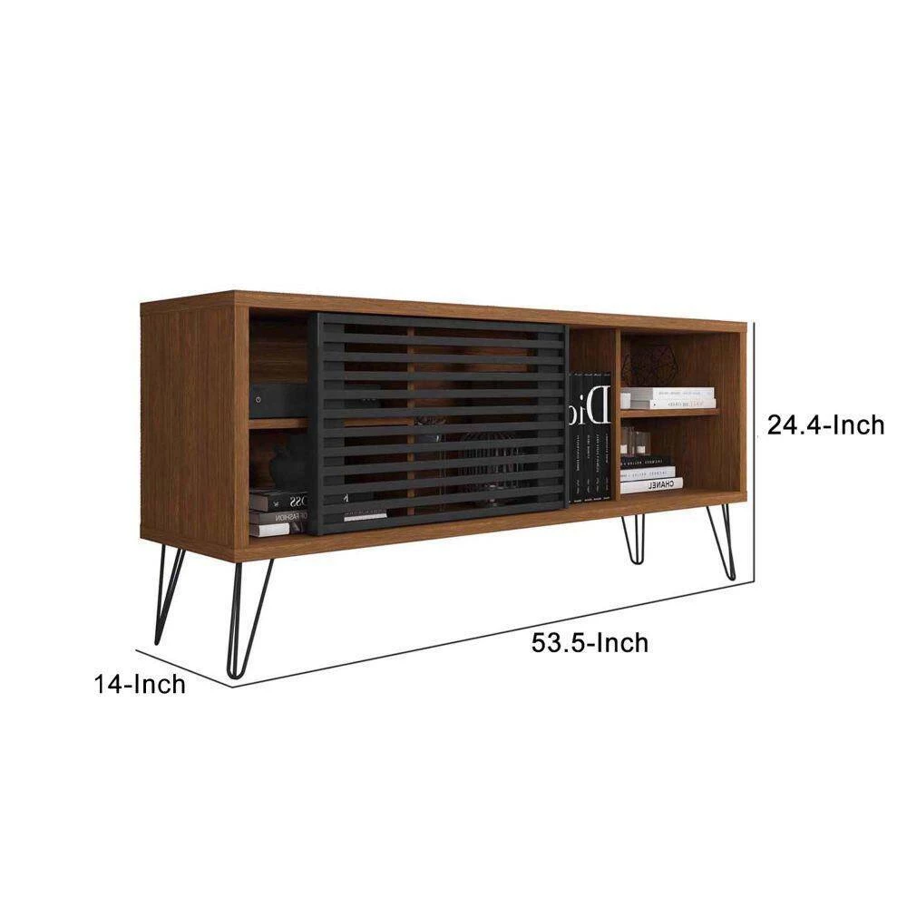 53.5 Inch Walnut Brown and Black Wooden TV Stand with 1 Sliding Door Fits TV's up to 52 in. by The Urban Port 5 53.5 Inch Walnut Brown and Black Wooden TV Stand with 1 Sliding Door Fits TV's up to 52 in. by The Urban Port - Image 5