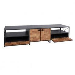 71 in. Brown and Black Industrial Wooden TV Stand with 4-Doors and 2-Open Compartments Fits upto 65 in. TV by The Urban Port -The Urban Port Sales brown and black the urban port tv stands upt 272771 1f 1000