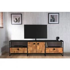 71 in. Brown and Black Industrial Wooden TV Stand with 4-Doors and 2-Open Compartments Fits upto 65 in. TV by The Urban Port -The Urban Port Sales brown and black the urban port tv stands upt 272771 31 1000