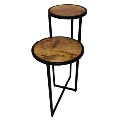 20 in. Brown and Brass Two Tier Round Wooden Side Table with Metal Frame by The Urban Port -The Urban Port Sales brown and brass the urban port end side tables upt 242952 1f 1000