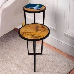 20 in. Brown and Brass Two Tier Round Wooden Side Table with Metal Frame by The Urban Port -The Urban Port Sales brown and brass the urban port end side tables upt 242952 31 1000