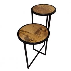 20 in. Brown and Brass Two Tier Round Wooden Side Table with Metal Frame by The Urban Port -The Urban Port Sales brown and brass the urban port end side tables upt 242952 4f 1000