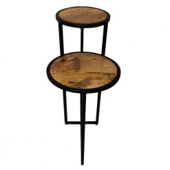 20 in. Brown and Brass Two Tier Round Wooden Side Table with Metal Frame by The Urban Port -The Urban Port Sales brown and brass the urban port end side tables upt 242952 c3 1000
