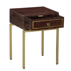 Ellis 1-Drawer Brown and Matte Gold Side Table Nightstand with Brass Metal Legs 22 in. H x 16 in. W x 15 in. D by The Urban Port -The Urban Port Sales brown and brass the urban port nightstands upt 231748 1f 1000