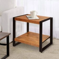 24 in. Brown and Bronze Rectangle Wooden Farmhouse Side Table with Open Compartment by The Urban Port -The Urban Port Sales brown and bronze the urban port end side tables upt 242950 31 1000