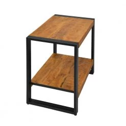 24 in. Brown and Bronze Rectangle Wooden Farmhouse Side Table with Open Compartment by The Urban Port -The Urban Port Sales brown and bronze the urban port end side tables upt 242950 c3 1000