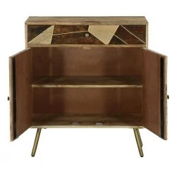 Brown Wooden Storage Cabinet with 2-Doors and Geometric Inlaid Design by The Urban Port -The Urban Port Sales brown and gold the urban port accent cabinets upt 231745 4f 1000