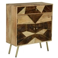 Brown Wooden Storage Cabinet with 2-Doors and Geometric Inlaid Design by The Urban Port
