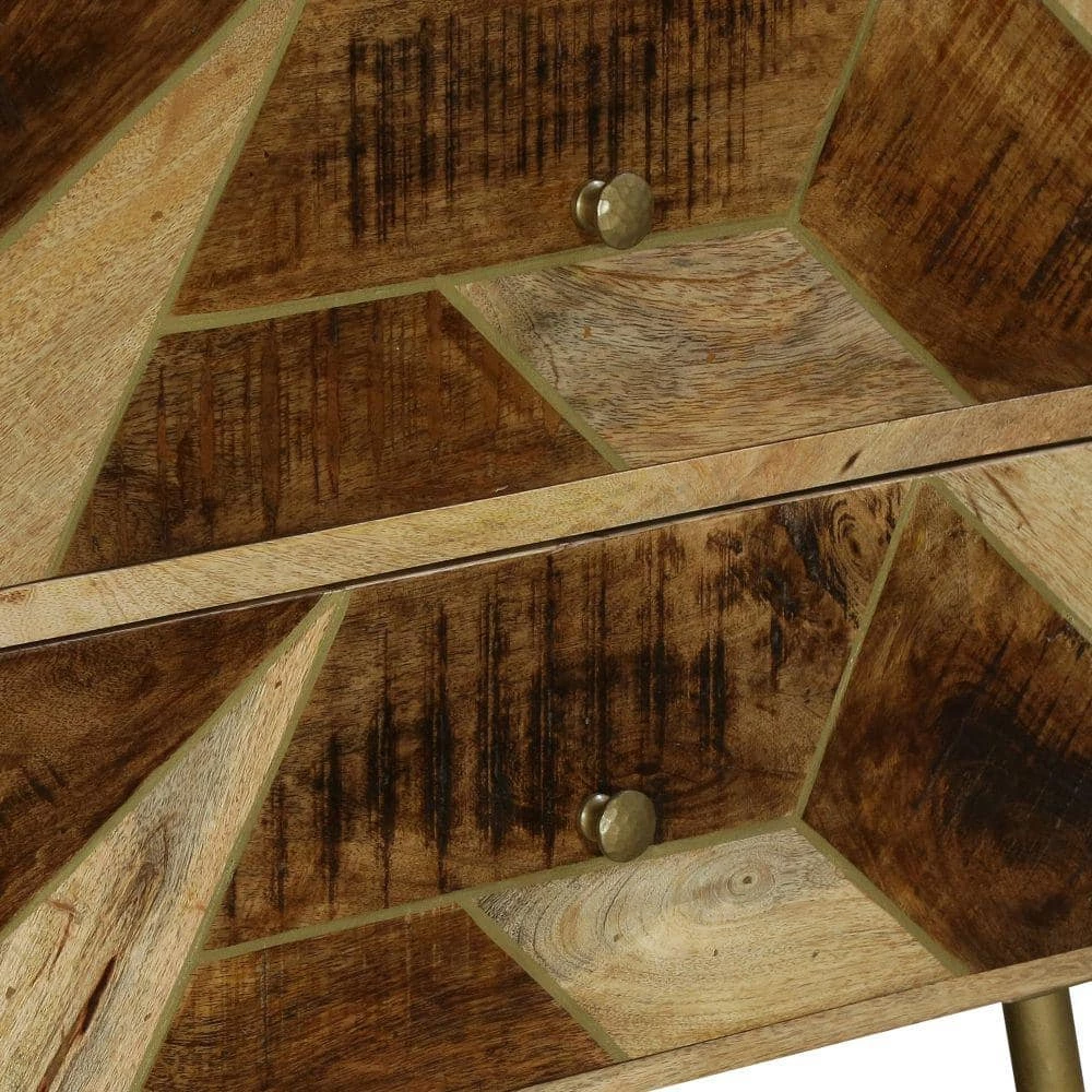 Brita 4-Drawers 2 Tone Brown and Gold Mango Wood Tall Dresser Chest with Geometric Inlaid Design by The Urban Port 5 Brita 4-Drawers 2 Tone Brown and Gold Mango Wood Tall Dresser Chest with Geometric Inlaid Design by The Urban Port - Image 5