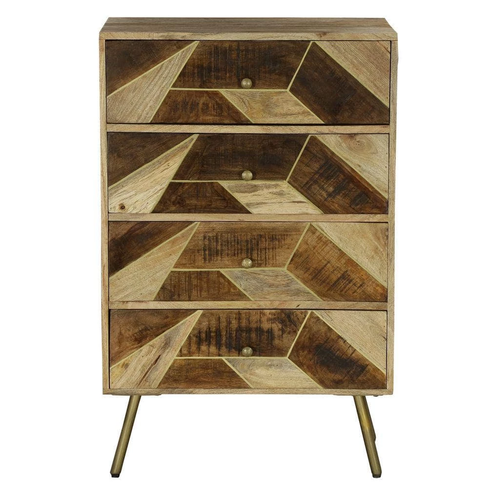 Brita 4-Drawers 2 Tone Brown and Gold Mango Wood Tall Dresser Chest with Geometric Inlaid Design by The Urban Port 4 Brita 4-Drawers 2 Tone Brown and Gold Mango Wood Tall Dresser Chest with Geometric Inlaid Design by The Urban Port - Image 4