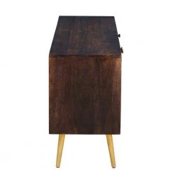56 in. Brown and Gold Wooden TV Console with Geometric Front 3 Door Cabinets by The Urban Port -The Urban Port Sales brown and gold the urban port tv stands upt 242818 44 1000