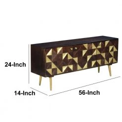 56 in. Brown and Gold Wooden TV Console with Geometric Front 3 Door Cabinets by The Urban Port -The Urban Port Sales brown and gold the urban port tv stands upt 242818 76 1000