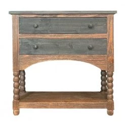 14 in. Brown and Gray 2-Drawer Solid Wood Console Table with Beaded Legs by The Urban Port