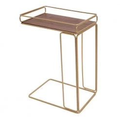 16.15 in. W Brown and Matte Gold C-Shape Minimalist Wood Side Tray Table with Metal Frame by The Urban Port -The Urban Port Sales brown and matte gold the urban port end side tables upt 250426 1f 1000