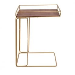 16.15 in. W Brown and Matte Gold C-Shape Minimalist Wood Side Tray Table with Metal Frame by The Urban Port -The Urban Port Sales brown and matte gold the urban port end side tables upt 250426 c3 1000